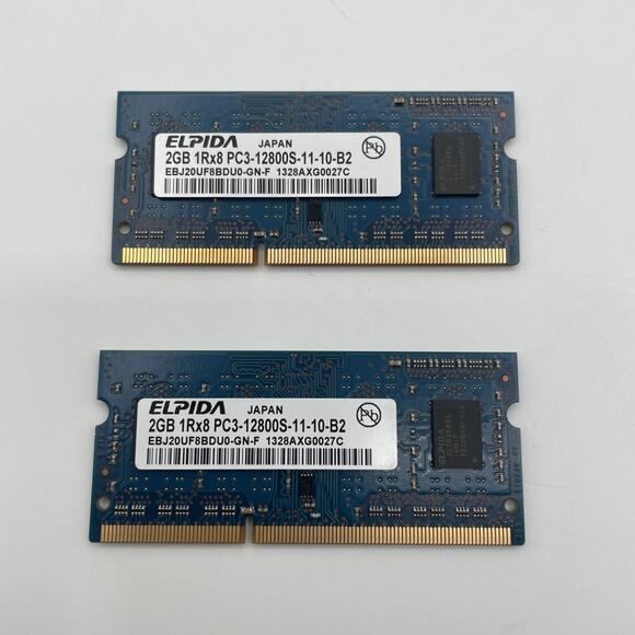 2x Elpida 2GB 1Rx8 PC3-12800S-11-10-B2 RAM Laptop Memory 4GB Total - Picture 1 of 2
